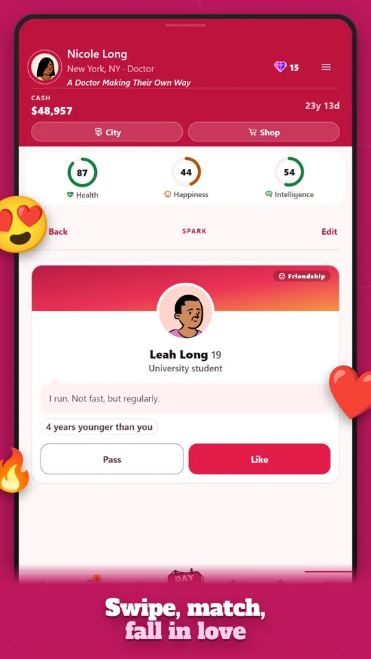 Dating app: swipe, match, fall in love