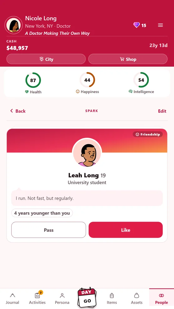 Dating app profile card
