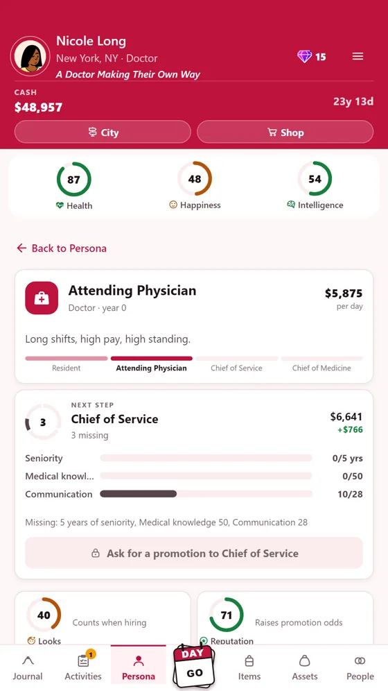 Career page with the next promotion's requirements