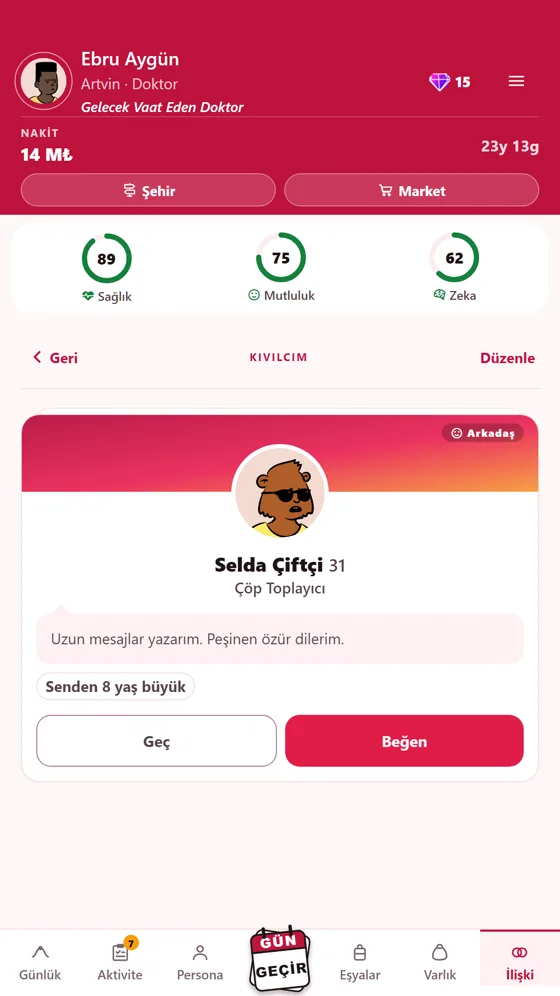 Kıvılcım tanışma uygulamasında profil kartı